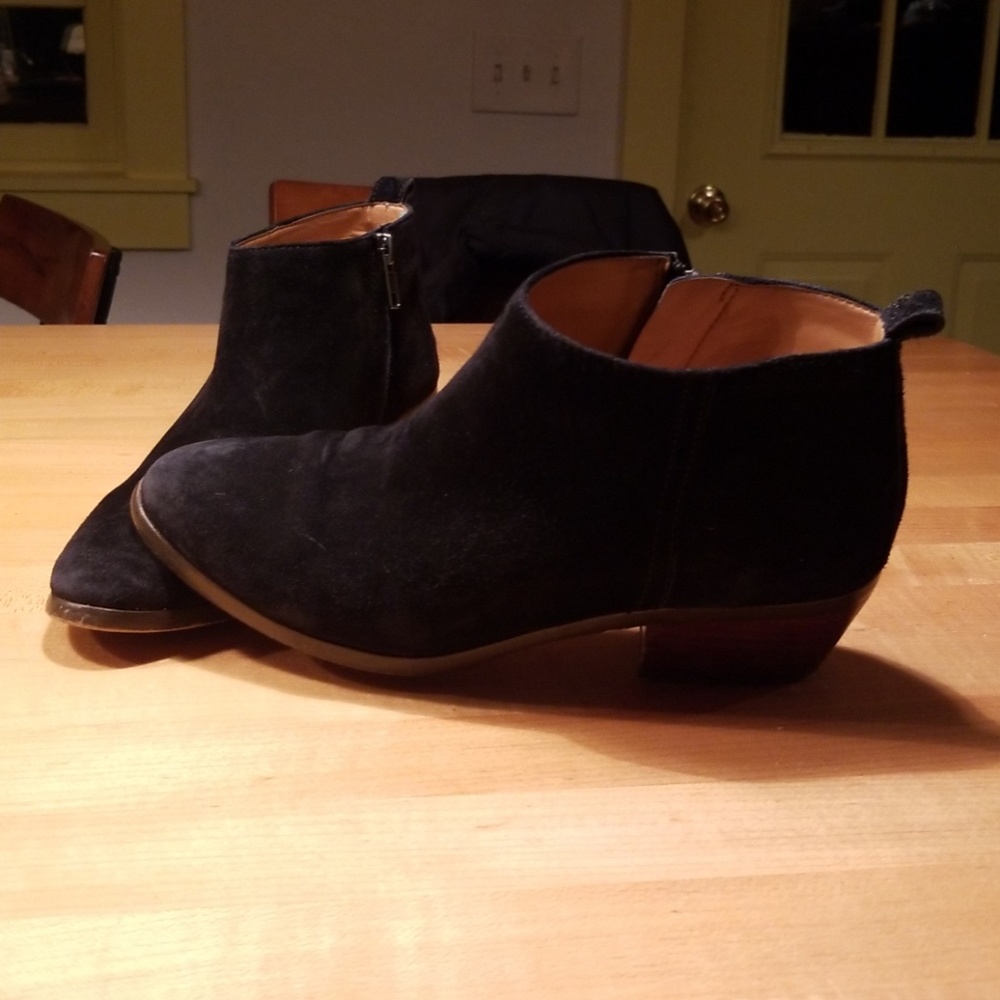 Black suede ankle boots by J Crew